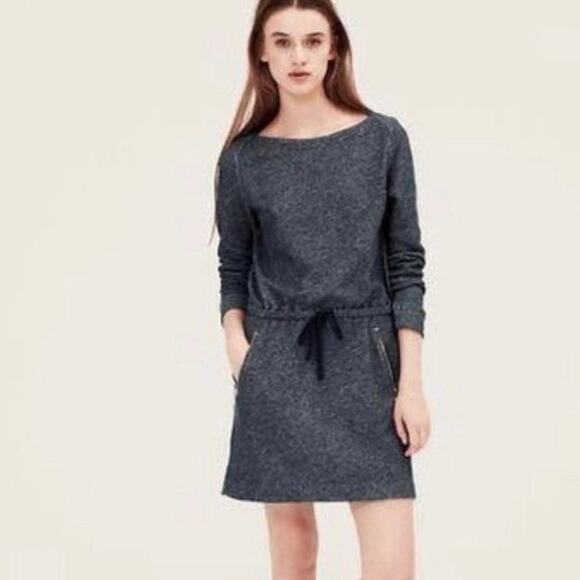 Lou & Grey Medium Long Sleeve Blue Heather Terry Knit Drawstring Waist Dress - Picture 2 of 10
